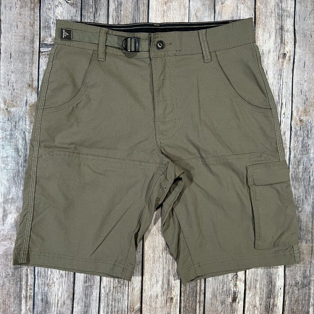 Prana Stretch Zion Short II 28x10 Mens Olive Green Belted Outdoor Hiking Trail
